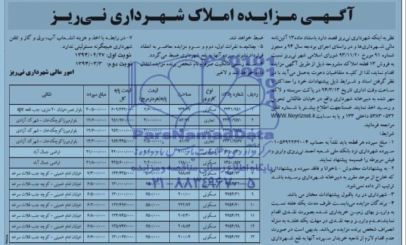 مزایده,سیزده قطعه املاک