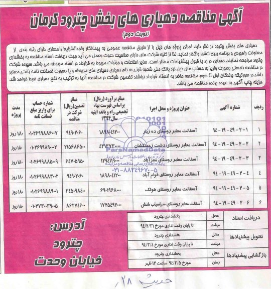 آگهی مناقصه ,مناقصه واگذاری  آسفالت معابر روستای ده زیار