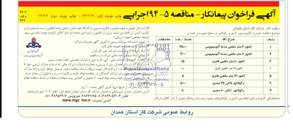 آگهی فراخوان پیمانکار,مناقصه   :تعمیر و کالیبراسیون کنتور و رکولاتور در سطح شهرستان 