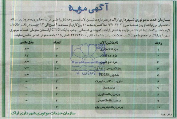 مزایده , مزایده ماشین آلات