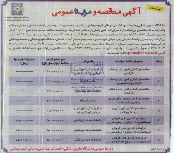 آگهی مزایده عمومی , مزایده واگذاری محل فروش ایمپلنت های داندانی نوع یک و بایومتریال...