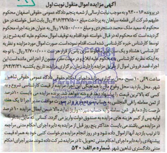 آگهی مزایده , مزایده فروش هشتاد و یک ست شیر مخلوط سری یاس 