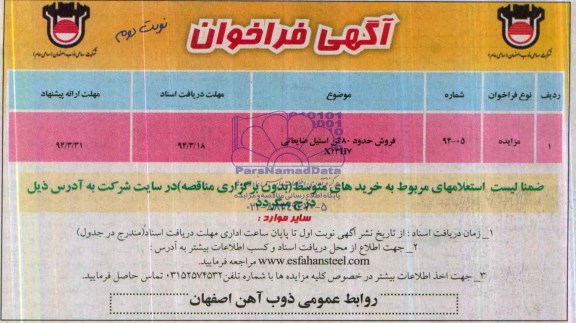 مزایده,فروش حدود 80 تن استیل ضایعاتی