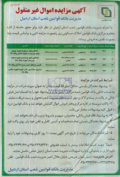 مزایده,املاک مسکونی