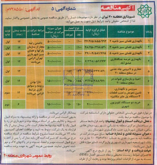 مناقصه , مناقصه  نگهداری فضای سبز 