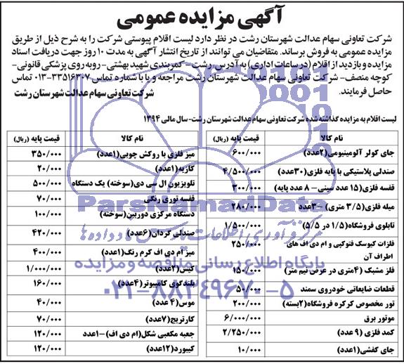 مزایده عمومی , مزایده عمومی جالی کولر آلومینیومی 2 عدد