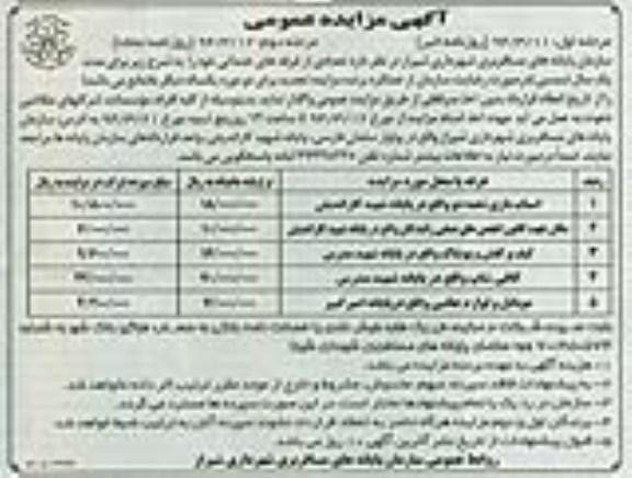 آگهی مزایده عمومی , مزایده تعدادی از غرفه های خدماتی