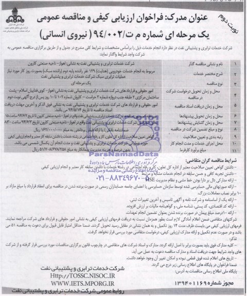 فراخوان  مناقصه عمومی, مناقصه نیروی انسانی 