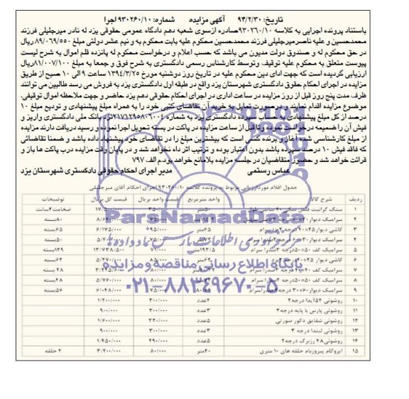 آگهی مزایده,مزایده سنگ گرانیت