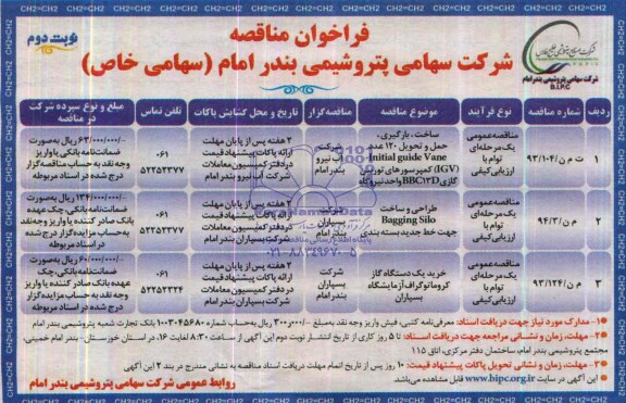 فراخوان مناقصه,مناقصه ساخت، بارگیری، حمل و تحویل 120 عدد INITIAL 
