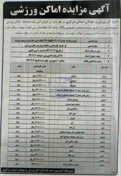 آگهی مزایده,آگهی مزایده اماکن ورزشی