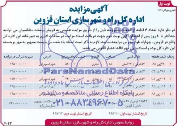 مزایده,شش قطعه از قطعات