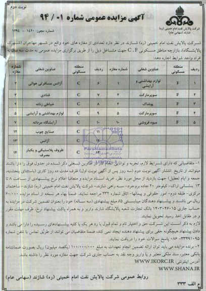 آگهی مزایده ,مزایده مغازه