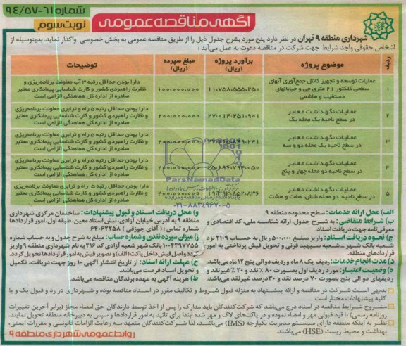 آگهی مناقصه عمومی  , مناقصه عملیات توسعه و تجهیز کانال جمع آوری آبهای سطحی کلکتور و ... 