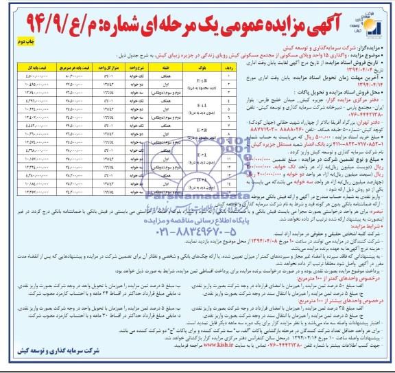 مزایده,واگذاری 15 واحد ویلای مسکونی