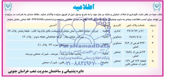 مزایده,نگهداری از املاک تملیکی و مازاد برنیاز