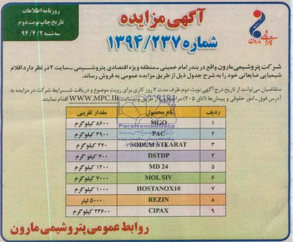 مزایده , مزایده MGO