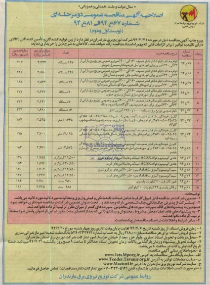 اصلاحیه مناقصه  , مناقصه انواع مختلف تابلو شالتر 
