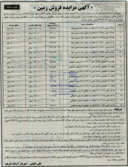 مزایده,تعدادی از اراضی