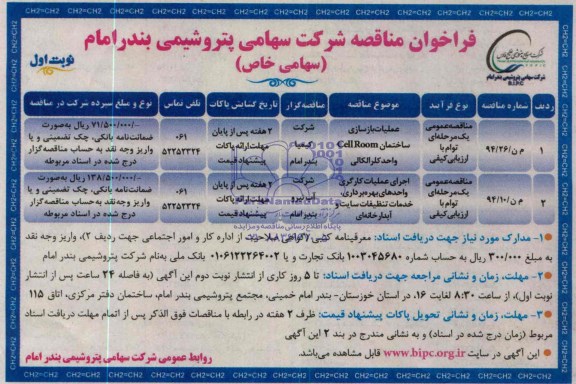 فراخوان مناقصه ,فراخوان مناقصه عملیات بازسازی ساختمان CELLROOM و...
