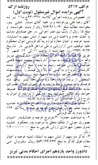 مزایده,مغازه لوازم یدک فروشی