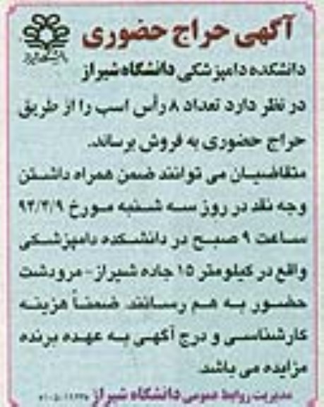 حراج حضوری , حراج حضوری تعداد 8 راس اسب
