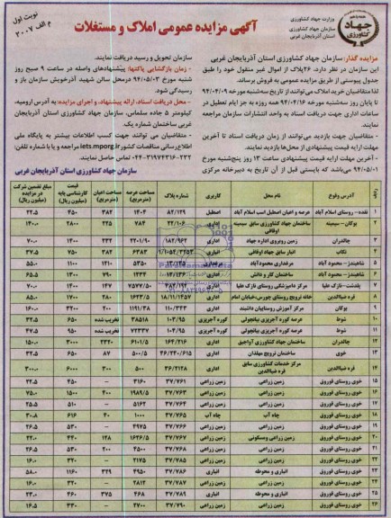 مزایده,فروش 26 پلاک از اموال غیرمنقول