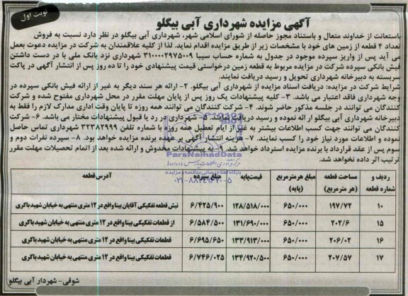 مزایده,تعداد 4 قطعه زمین