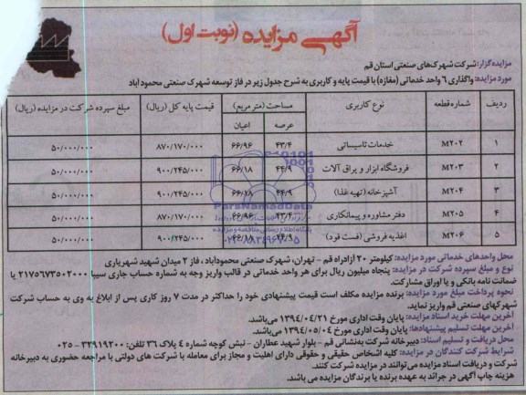 مزایده , مزایده واگذاری 6 واحد خدماتی ( مغازه )