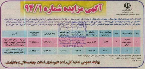 مزایده واگذاری واحدهای مسکونی آپارتمانی