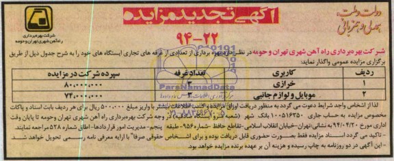 تجدید مزایده , تجدید مزایده تعدادی از غرفه های تجاری ایستگاه های خود