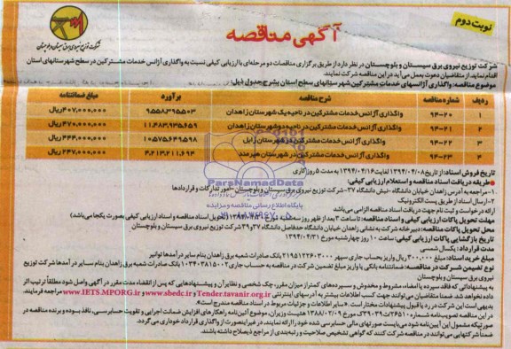  آگهی مناقصه , مناقصه واگذاری آژانس خدمات مشترکین 