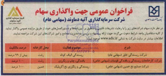 فراخوان عمومی , مزایده واگذاری سهام