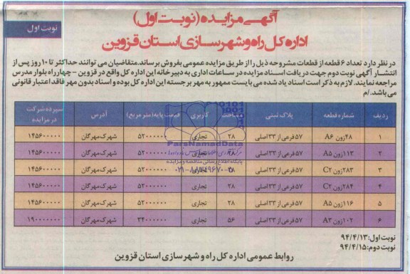 مزایده,شش قطعه از قطعات