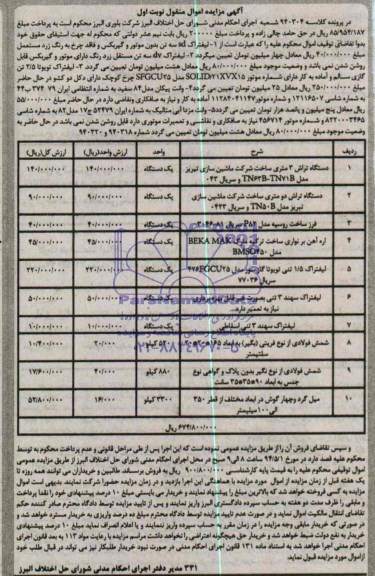 آگهی مزایده اموال منقول,مزایده  لیفتراک sd سه تن 