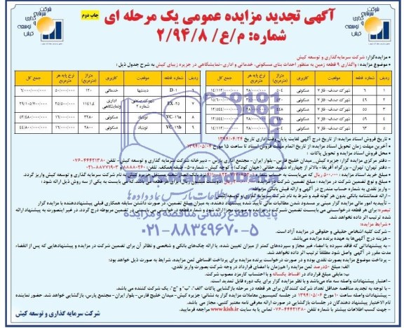 مزایده,واگذاری 9 قطعه زمین