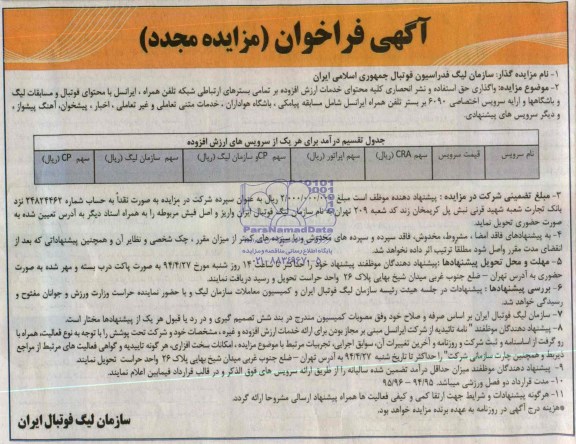 آگهی فراخوان مزایده مجدد,مزایده واگذاری حق استفاده و نشر انحصاری