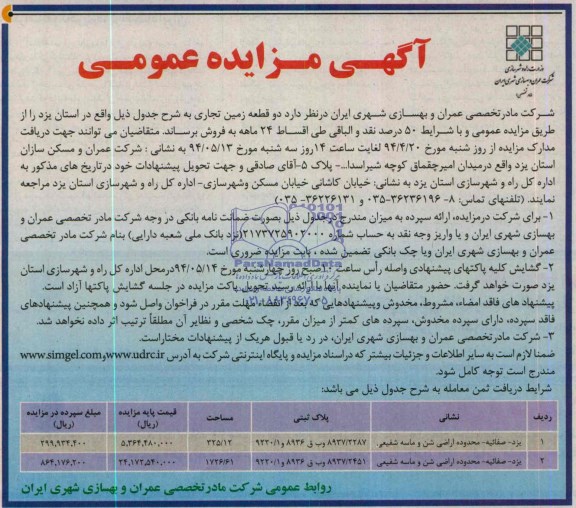 مزایده,دو قطعه زمین تجاری
