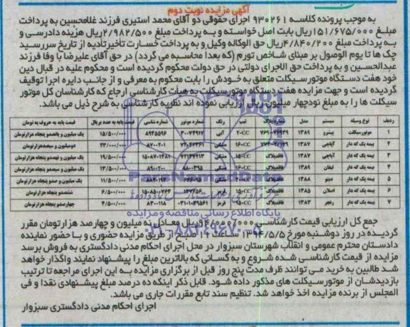 مزایده هفت دستگاه موتور سیکلت