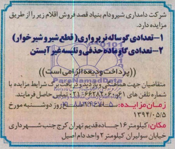 مزایده , مزایده فروش تعدادی گوساله و...