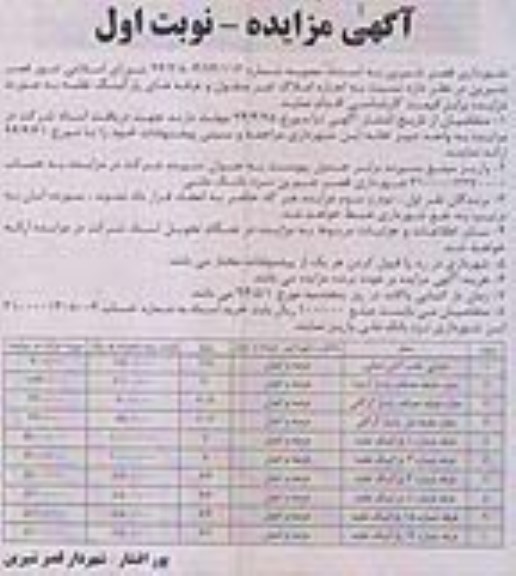 مزایده نسبت به اجاره املاک غیر منقول و غرفه های پارکینگ نقلیه