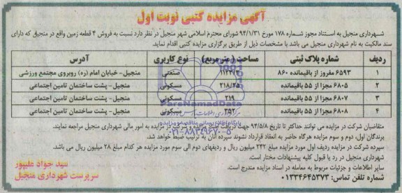 مزایده,فروش 4 قطعه زمین