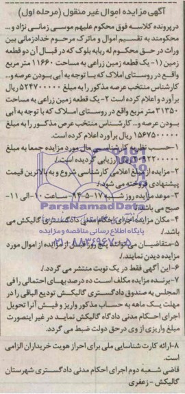 مزایده,دو قطعه زمین زراعی
