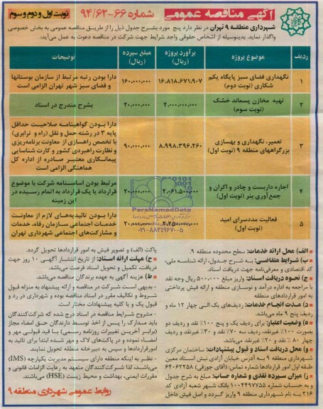 آگهی مناقصه عمومی , مناقصه نگهداری فضای سبز و ...