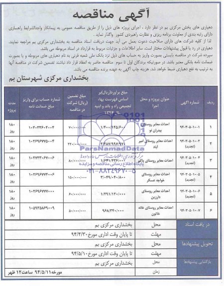 مناقصه, مناقصه احداث معابر روستا