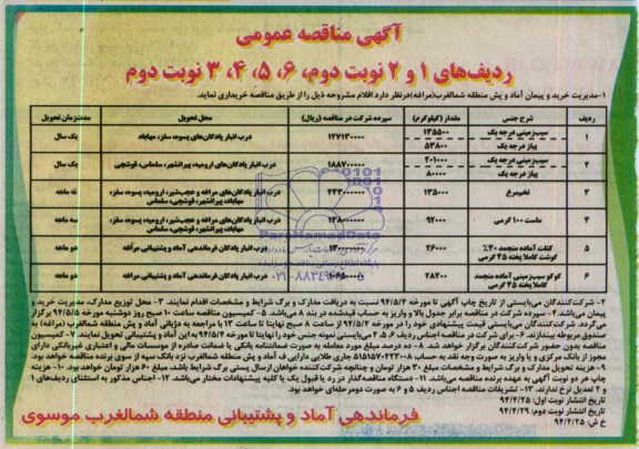 آگهی مناقصه عمومی , مناقصه خریداری سیب زمینی درجه یک و ...