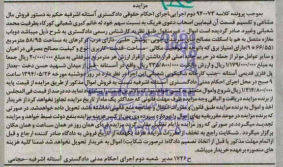 مزایده, مزایده  دو باب مغازه 