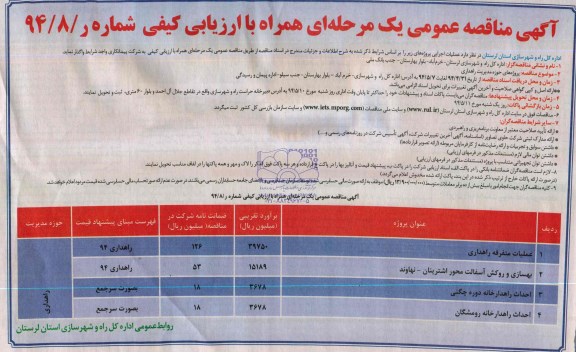 مناقصه , مناقصه حوزه مدیریت راهداری