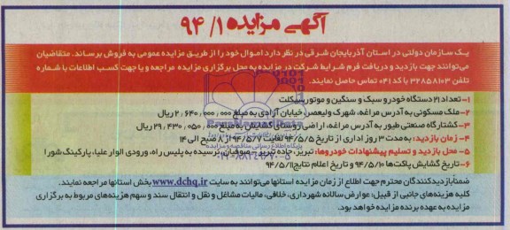 مزایده, مزایده تعداد 21 دستگاه خودرو سبک و...