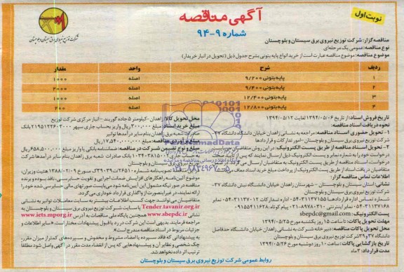 آگهی مناقصه , مناقصه خرید انواع پایه بتونی 
